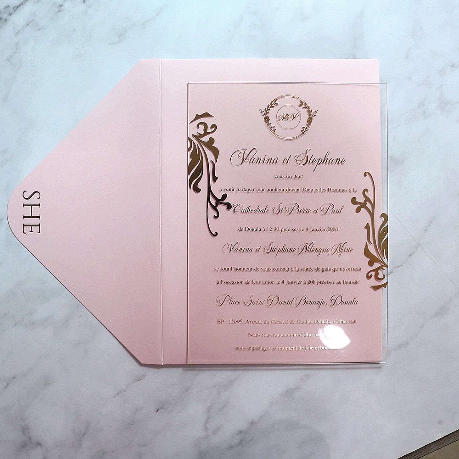Acrylic Invitation Card Pink Envelope Wedding Invitation Rectangle